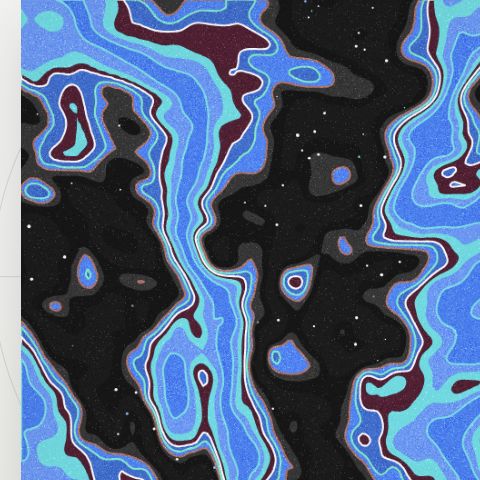 Blue and turquoise marbled bands around dark islands, made with Vein in PLAYGRND.